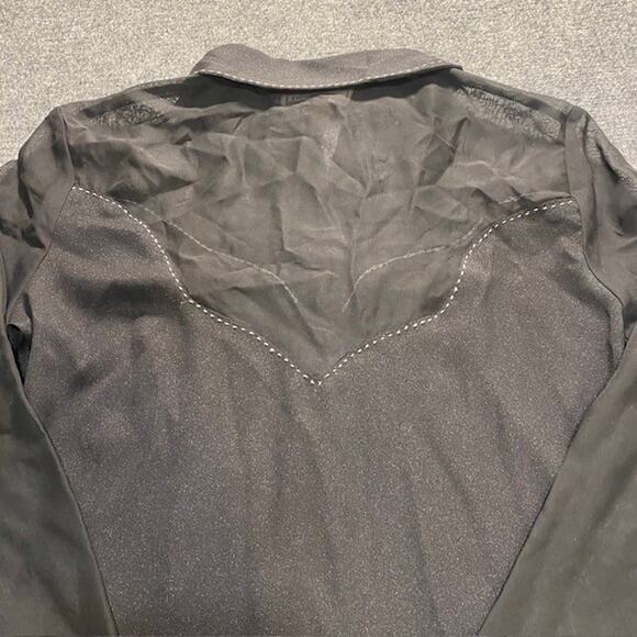 Cowgirl Up Black Sheer Long Sleeve Blouse Top Stitch Western Chic Womens Medium - Picture 7 of 11